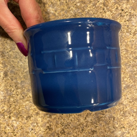 Longaberger Pint Crock With Lid / Coaster Cornflower Blue Pottery - Picture 8 of 17